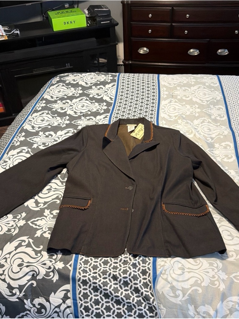 Women's Brown Blazer Jacket with Contrast Trim and pants